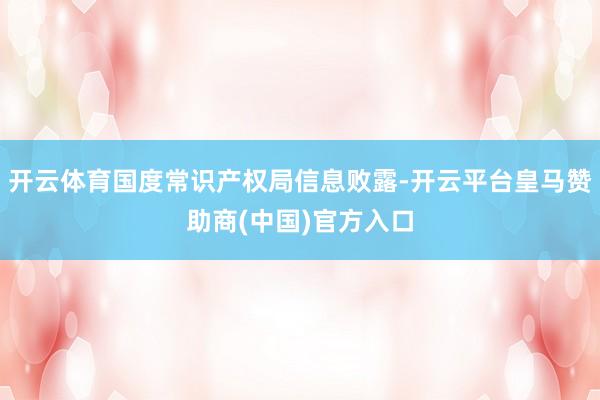 开云体育国度常识产权局信息败露-开云平台皇马赞助商(中国)官方入口